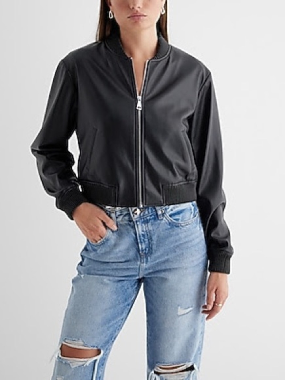 NWT Faux Leather Cropped Bomber Jacket